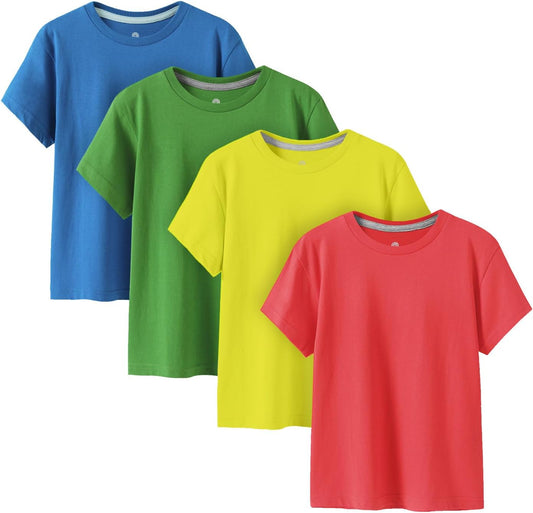 LAPASA Kids T-Shirts Short Sleeve (4 Pack) 100% Cotton Plain Top Tees Boy & Girl Unisex Toddler