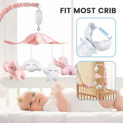FEISIKE Crib Mobile for Girls Baby Mobiles with 3 Modes Digital Music Box（Turn Only, Music Only
