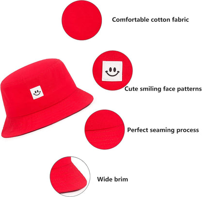 Kids Sun Hat Smile Face Bucket Hat for Girls Boys Summer Sun Protection Cotton Unisex Beach Cap