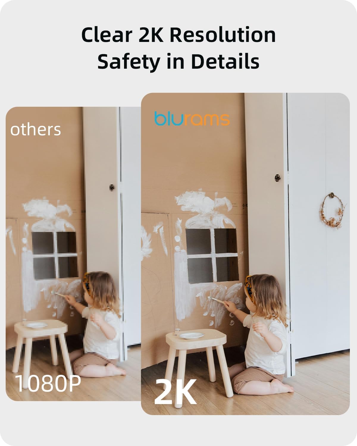 blurams Security Camera 2K, Baby Monitor Dog Camera 360-degree for Home Security (White + 64GB TF