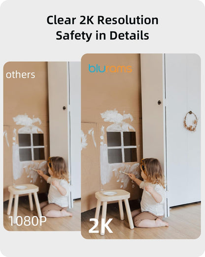 blurams Security Camera 2K, Baby Monitor Dog Camera 360-degree for Home Security (White + 64GB TF