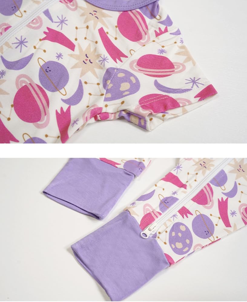 Teach Leanbh Toddler Unisex Baby Bamboo Viscose Pajamas 2 Way Zipper Short Sleeve Footless Romper