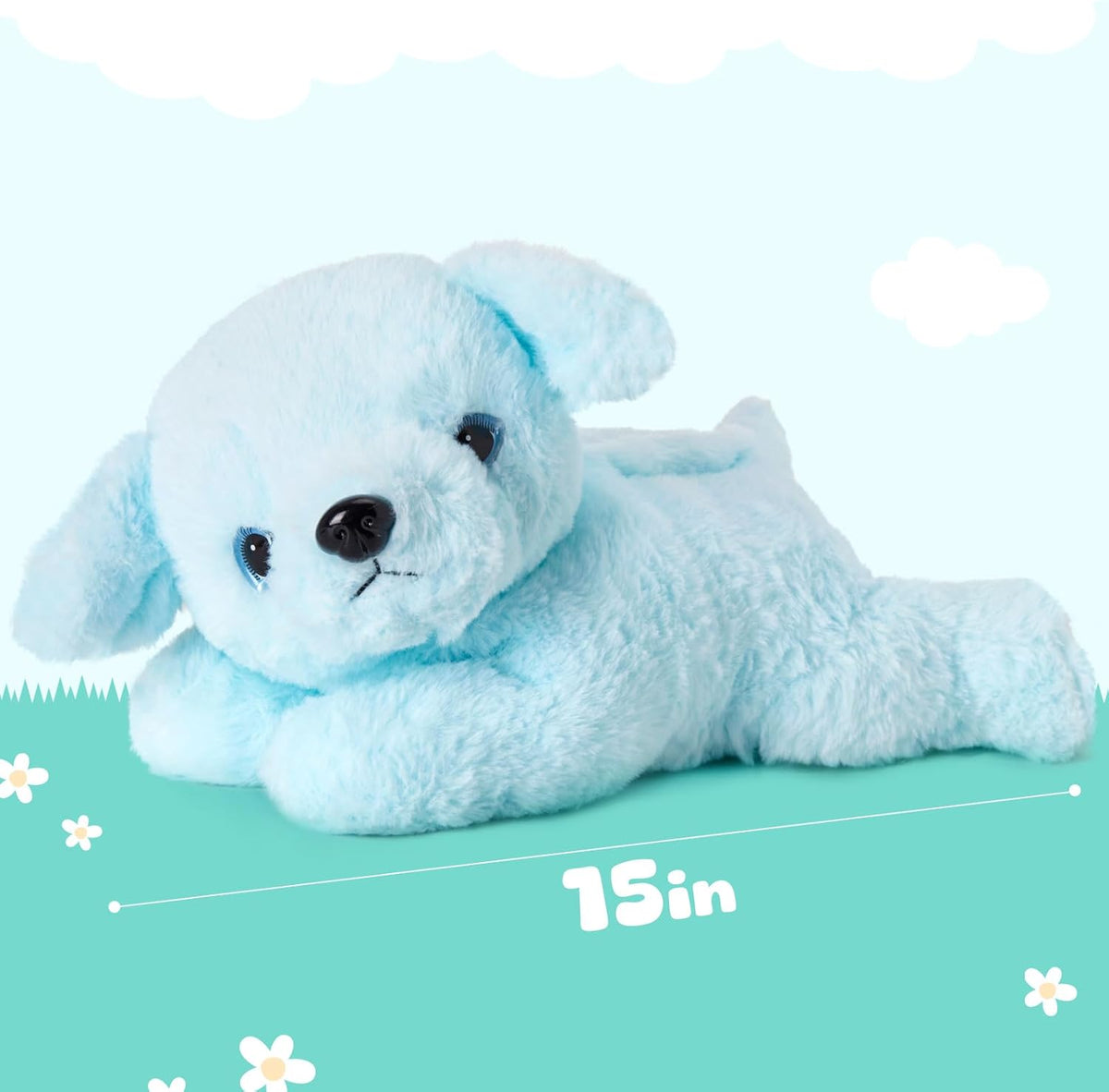 Glow Guards 15'' Blue Musical Dog Plush Soft Stuffed Animal Puppy with LED Night Lights Christmas