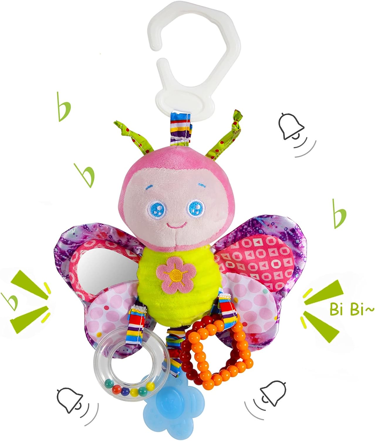 Baby Stroller Toy and Car Seat Toy for Infant with Teether Hanging Rattle Toys Clip on Stroller Toy