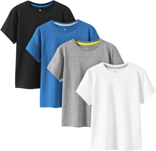 LAPASA Kids T-Shirts Short Sleeve (4 Pack) 100% Cotton Plain Top Tees Boy & Girl Unisex Toddler