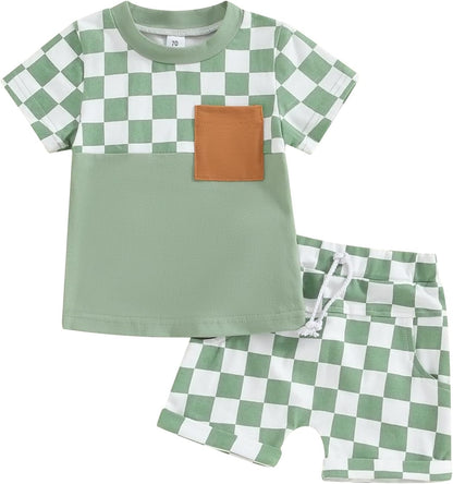 fhutpw Baby Toddler Boy Clothes Summer Outfits 6 12 18 24 Months Patchwork Short Sleeve T Shirt &