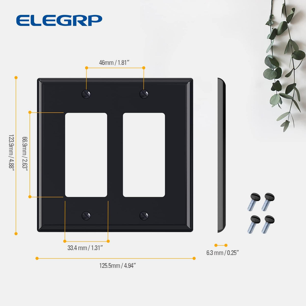 ELEGRP 2-Gang Decorative Wall Plates, Mid-Size 4.88" H x 4.94" L Unbreakable Thermoplastic
