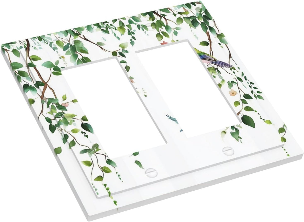 Decorative Outlet Covers Green Leaves Bird Eucalyptus Sage Plant 2 Gang Double Gfci Rocker