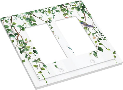 Decorative Outlet Covers Green Leaves Bird Eucalyptus Sage Plant 2 Gang Double Gfci Rocker