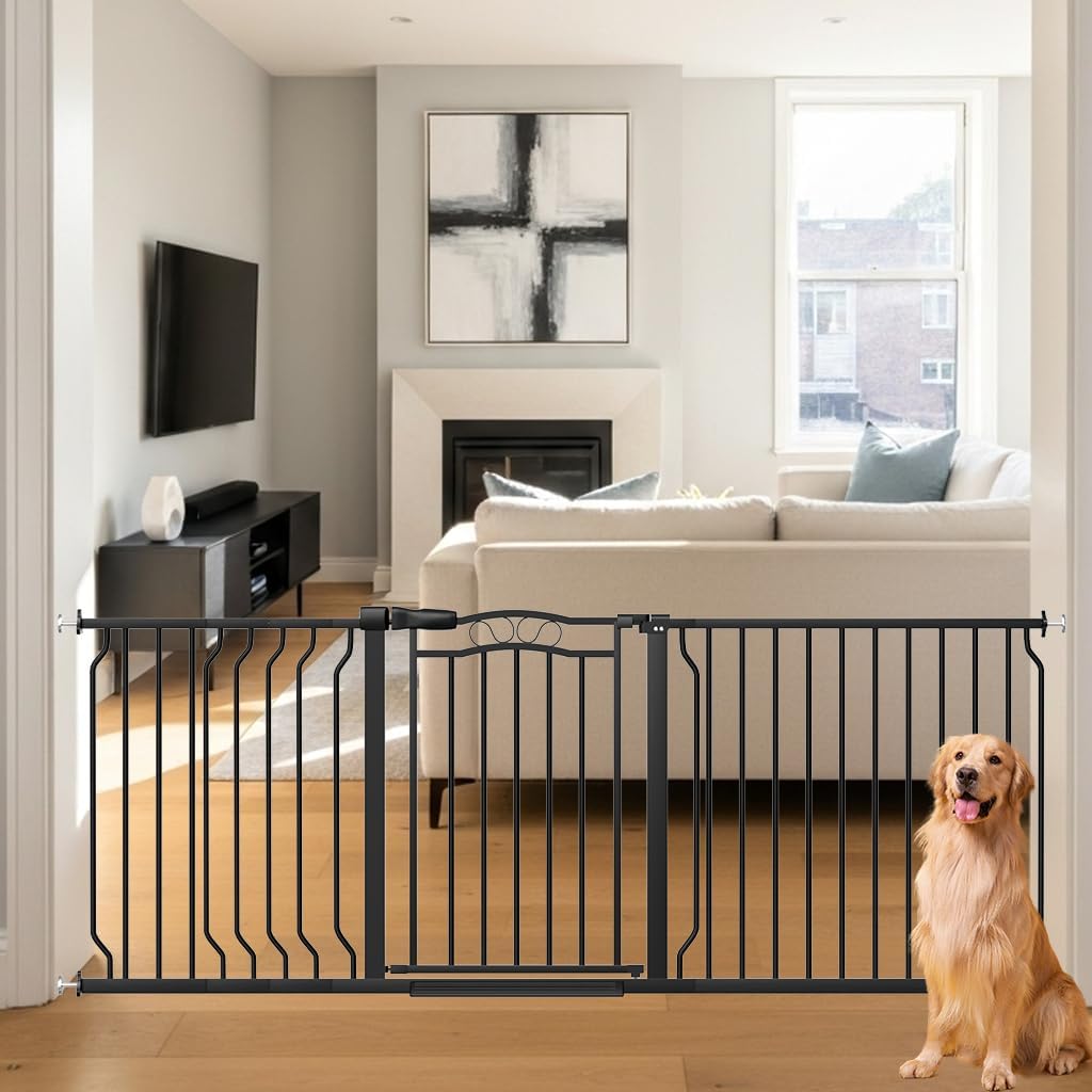 Extra Wide Baby Gate 67.3-81.1 Inch, Pressure Mounted Dog Gate Indoor, Walk Thru Pet Gate for Cat