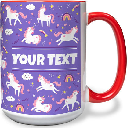 Personalized Mug for Kids - Purple Unicorn - Custom Name/Text, Ceramic Hot Chocolate/Cocoa/Coffee