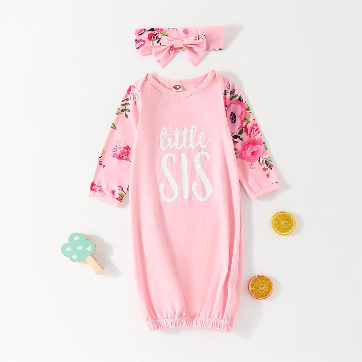 AMAWMW Newborn Baby Girl Little Sister Sleeper Gown Stripe Long Sleeve Nightgown Pajamas Gifts