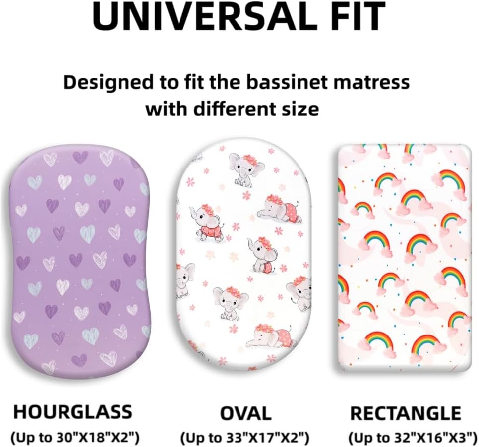 4 Pack Baby Girl Bassinet Sheets Set Soft Fitted Floral or Elephant Theme Baby Girl Mattress Covers