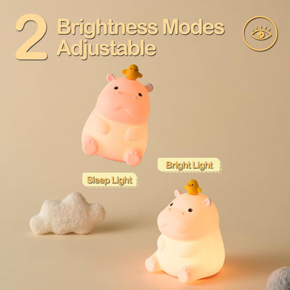 ATSUI Hippo Night Light, LED Squishy Novelty Animal Lamp, Food Grade Silicone, 2 Level Dimmable
