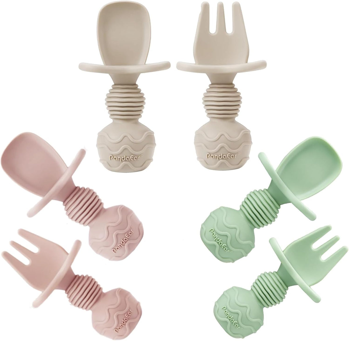 PandaEar 6 Pack Silicone Baby Spoons and Fork Feeding Set- Anti-Choke First Self Feeding Utensils