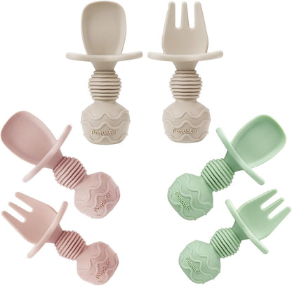 PandaEar 6 Pack Silicone Baby Spoons and Fork Feeding Set- Anti-Choke First Self Feeding Utensils
