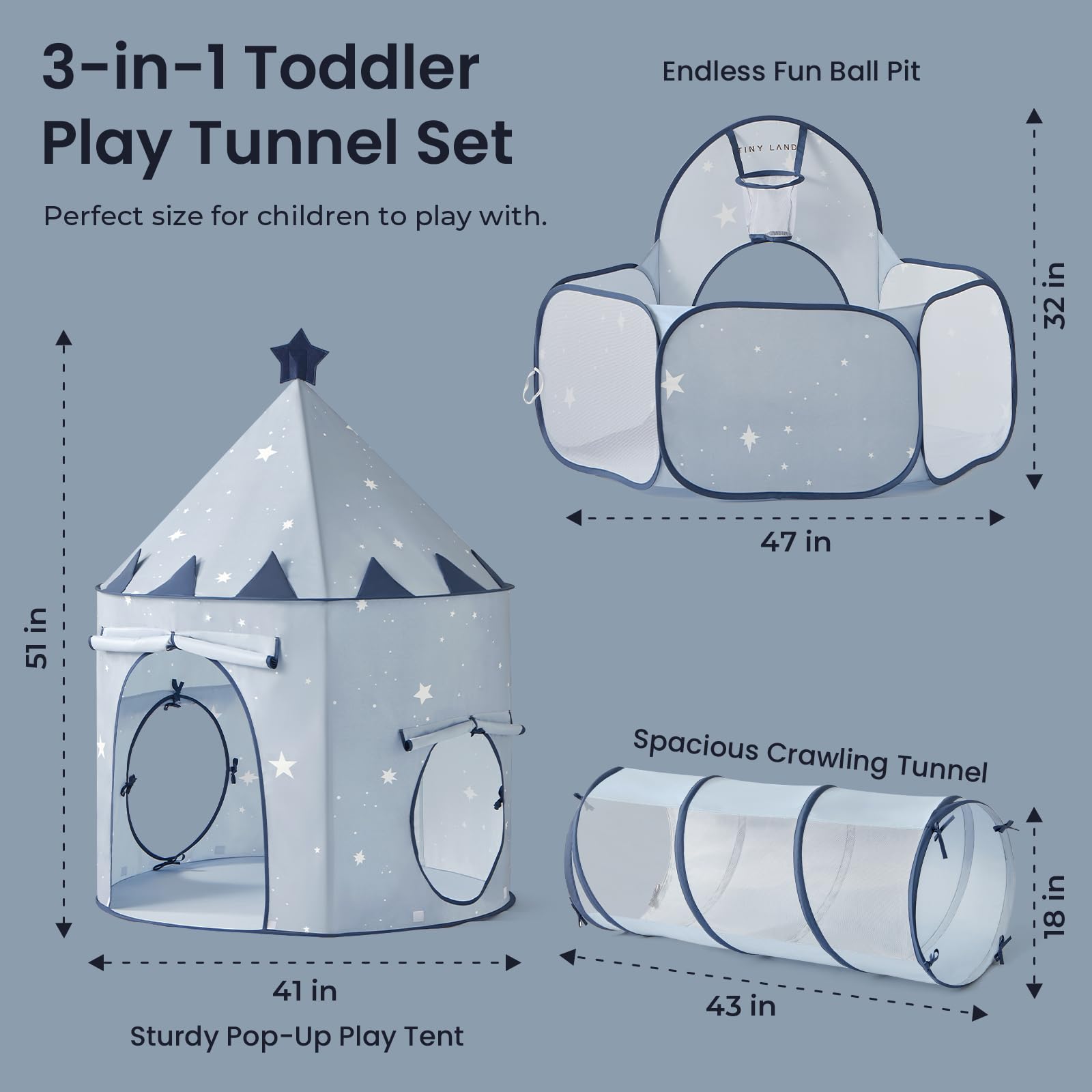 Tiny Land 3-in-1 Kids Play Tunnel with Ball Pit & Tent, Pop-Up Crawl Toy