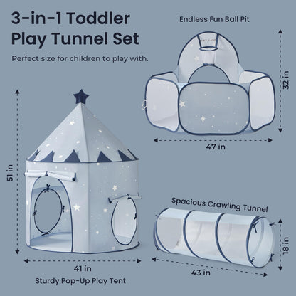 Tiny Land 3-in-1 Kids Play Tunnel with Ball Pit & Tent, Pop-Up Crawl Toy