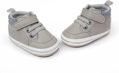 SOFMUO Baby Boys Girls High Top Ankle PU Leather Sneakers Soft Rubber Sole Infant Moccasins Newborn