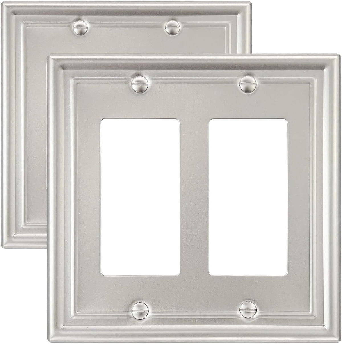 2-Pack Double Decorator Wall Plate, Satin Nickel Eletrical Outlet Cover Plate for Receptacle