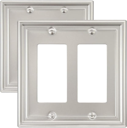 2-Pack Double Decorator Wall Plate, Satin Nickel Eletrical Outlet Cover Plate for Receptacle