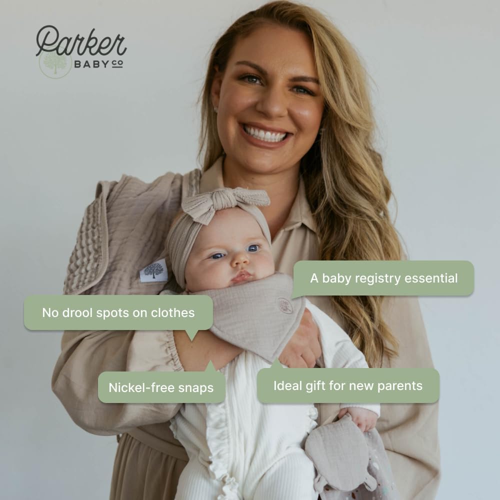 Parker Baby Muslin Bandana Drool Bibs | 100% Soft Muslin Cotton, Absorbent & Adjustable | Stylish