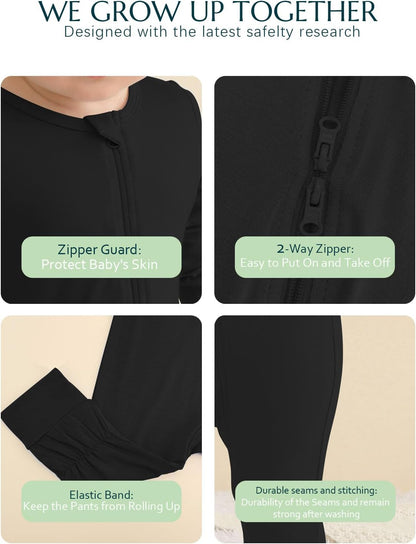 Jimonda Baby Romper Boys Girls Bamboo Pajamas 2-Way Zipper Footless Unisex Long Sleeve Sleepers