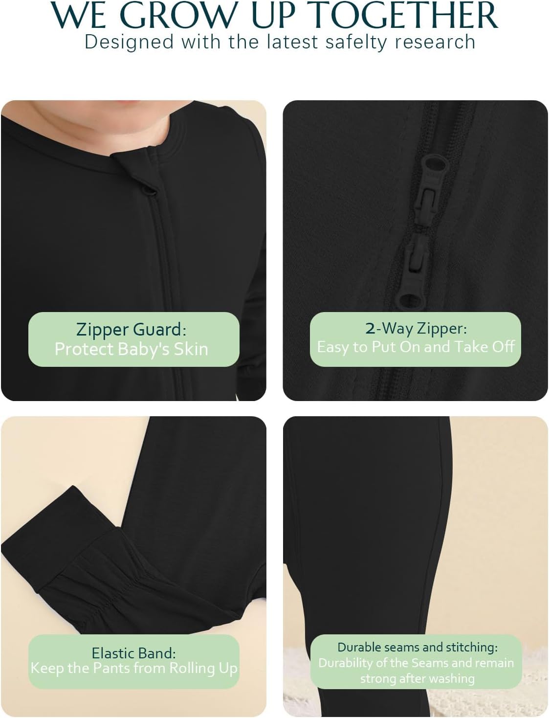 Jimonda Baby Romper Boys Girls Bamboo Pajamas 2-Way Zipper Footless Unisex Long Sleeve Sleepers