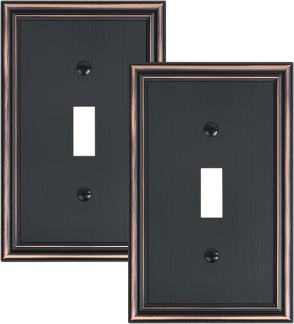 2-Pack Single Toggle Light Switch Cover Plate, Durable Solid Zinc Alloy Decorative Switch Plate