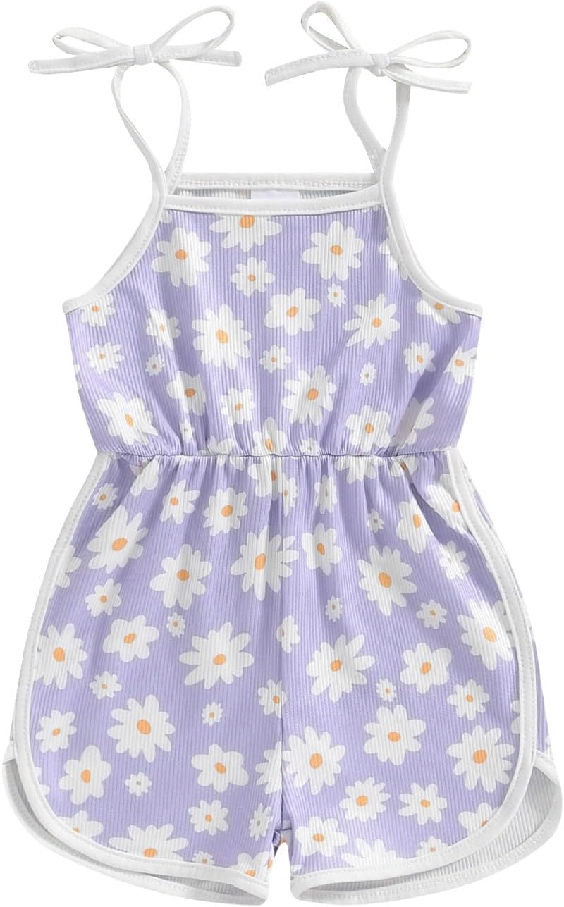 WZTYYDS Toddler Baby Girl Summer Clothes Floral Romper Tie-Up Strap Halter Jumpsuit Infant Summer