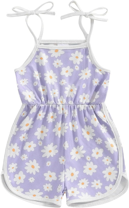 WZTYYDS Toddler Baby Girl Summer Clothes Floral Romper Tie-Up Strap Halter Jumpsuit Infant Summer
