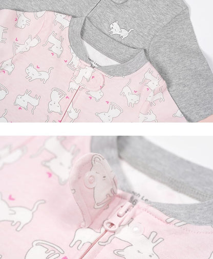 Teach Leanbh Baby 2-Pack Footless Pajamas Cotton Long Sleeve Printing 2 Way Zipper Romper Jumpsuit