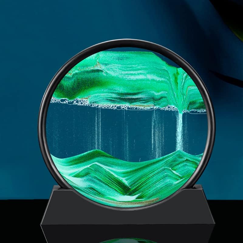 Moving Sand Art Picture in Motion Round Glass 3D Deep Sea Landscape, Dynamic Sand Art Sandscapes