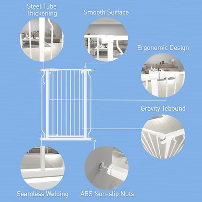 WAOWAO Extra Tall 40.55" Baby Gate 57.48-74.4" Wide Pressure Mounted Walk Through Swing Auto Close
