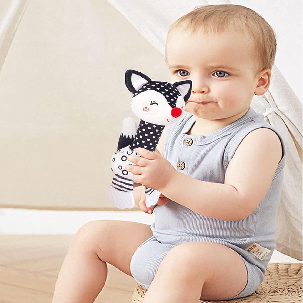 D-KINGCHY Baby Toys 0-12 Months, Black and White Newborn Toys, Soft Plush Rattle Stuffed Animal Toy