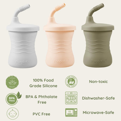 PandaEar Silicone Training Cup, 3 Pack Baby Drinking Sippy Cups with Straw for Baby and Toddler 6