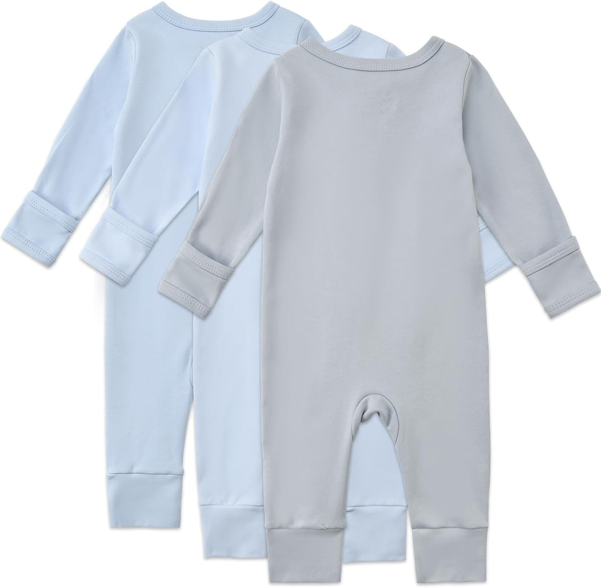 Aablexema 3-Pack Organic Cotton Baby Footless Pajamas with Mitten Cuffs, 2-Way Zipper Romper