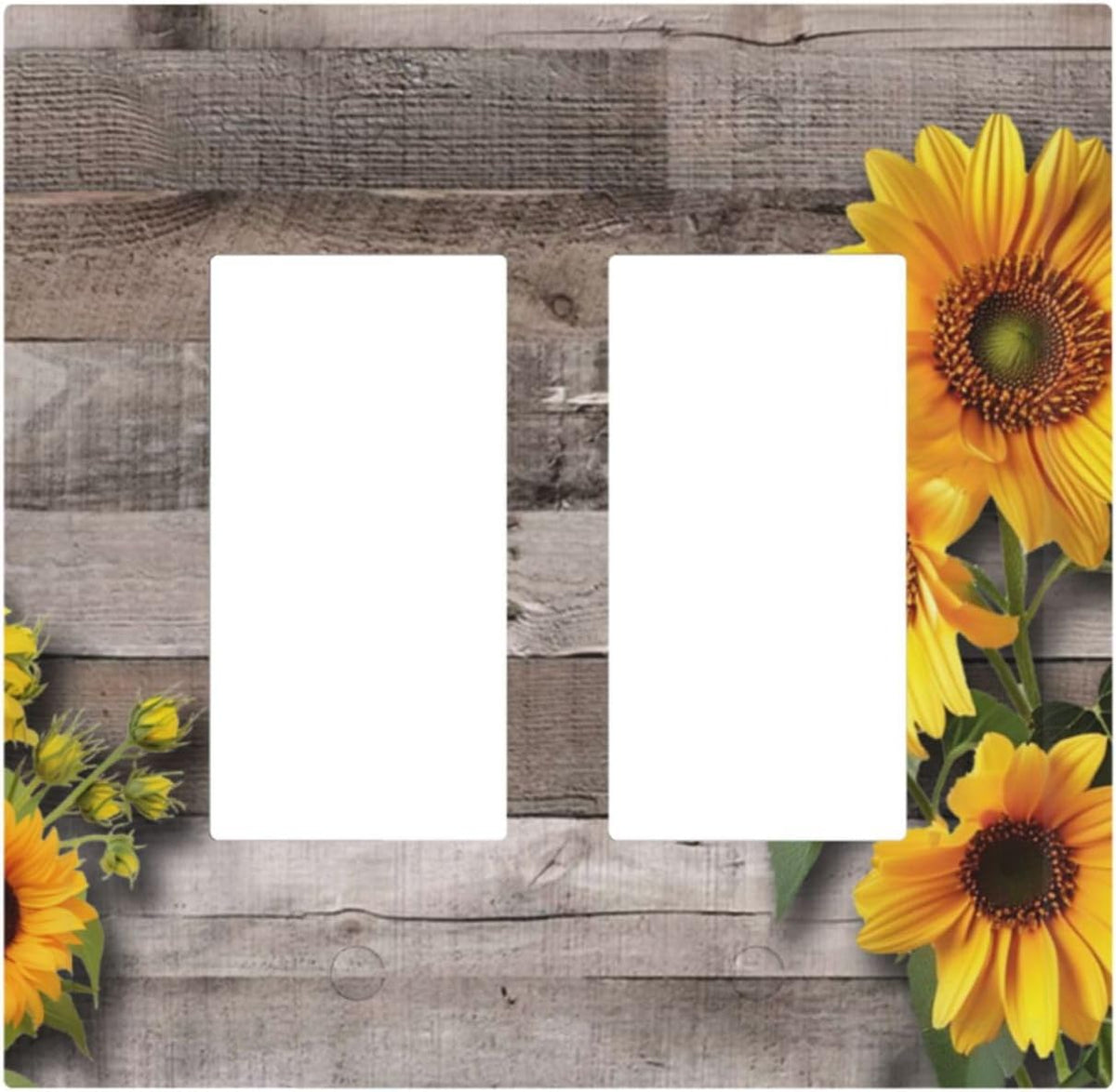 Sunflower Rustic Brown Gray Wood Decorative Outlet Covers 2 Gang Double GFCI Rocker Electrical Wall