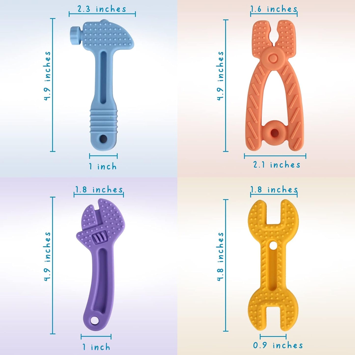 Fu Store 4 Pack Soft Silicone Teething Toys for 0-12 Months 6-24 Months Toddlers Infant Hammer