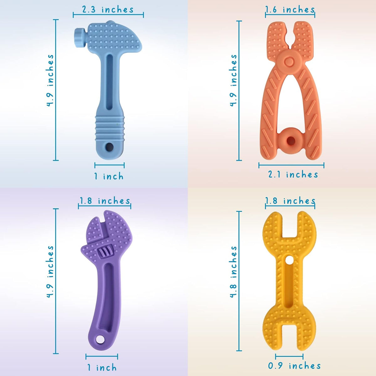 Fu Store 4 Pack Soft Silicone Teething Toys for 0-12 Months 6-24 Months Toddlers Infant Hammer