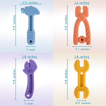 Fu Store 4 Pack Soft Silicone Teething Toys for 0-12 Months 6-24 Months Toddlers Infant Hammer
