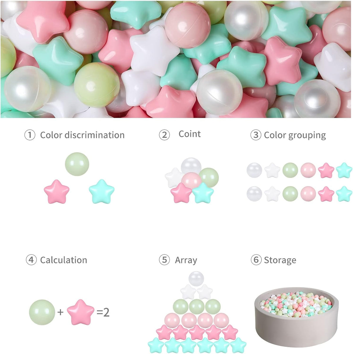 GOGOSO Ball Pits Balls for Toddlers Pack of 50 100 200 Plastics Shape Ball Non-Phthalate Non-BPA