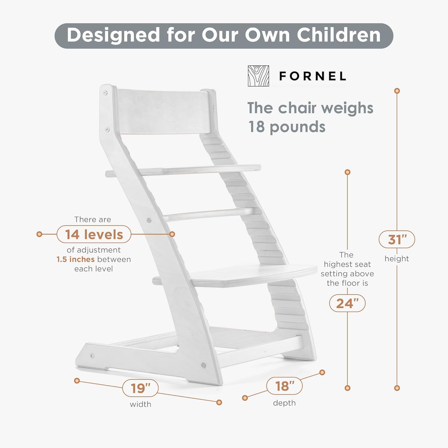 FORNEL Modern White Wooden High Chair | The Forever Chair That Grows from Toddler to Adult (200 lb)