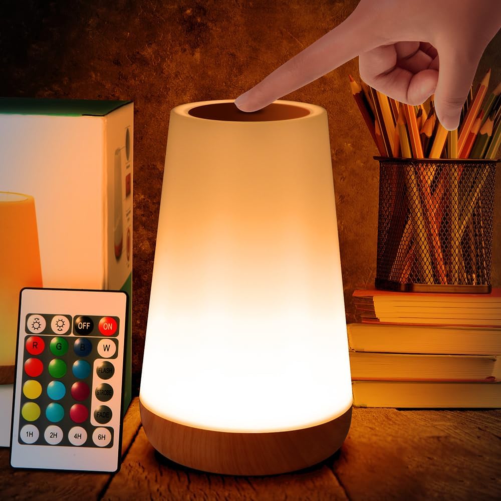 Luxxflour Night Light Lamp, Dimmable Touch Lamp for Bedroom, Portable Table Bedside Lamp, 5