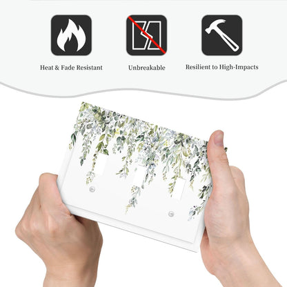 Decorative Switch Plates Boho Farmhouse Flower Leaf Sage Green 3 Gang Wall Plate Triple Toggle