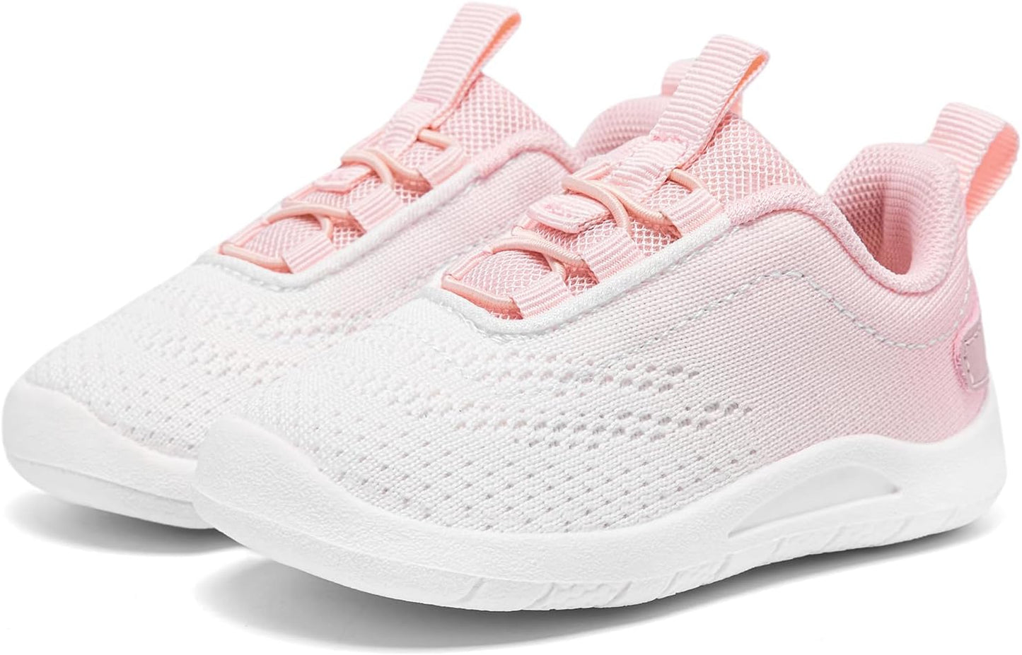 MORENDL Toddler Slip On Sneakers Baby Walking Shoes Non-Slip Breathable Unisex Pink Mesh Lace-Up