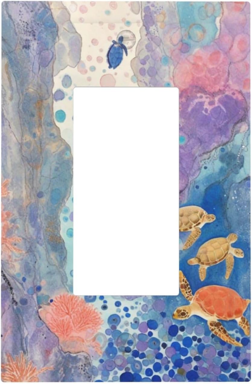 Turtle Coral Fish Watercolor Colorful Underwater World Decorative Outlet Covers 1 Gang Single
