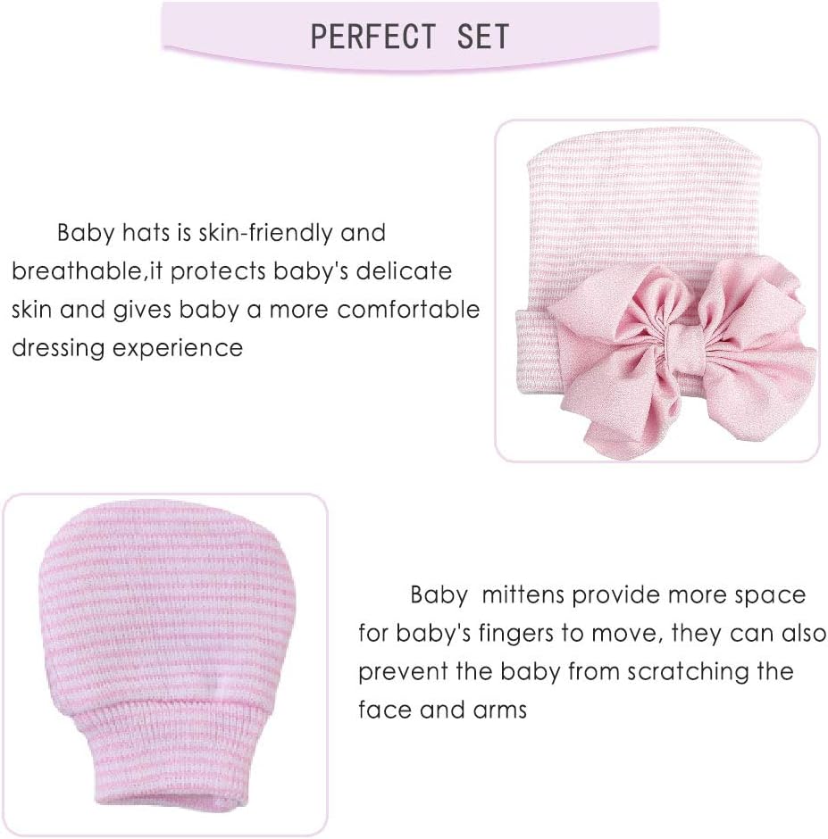 Baby Caps and Mittens Newborn Hospital Beanie Hats No Scratch Gloves Soft Babies Gift Set for Boys