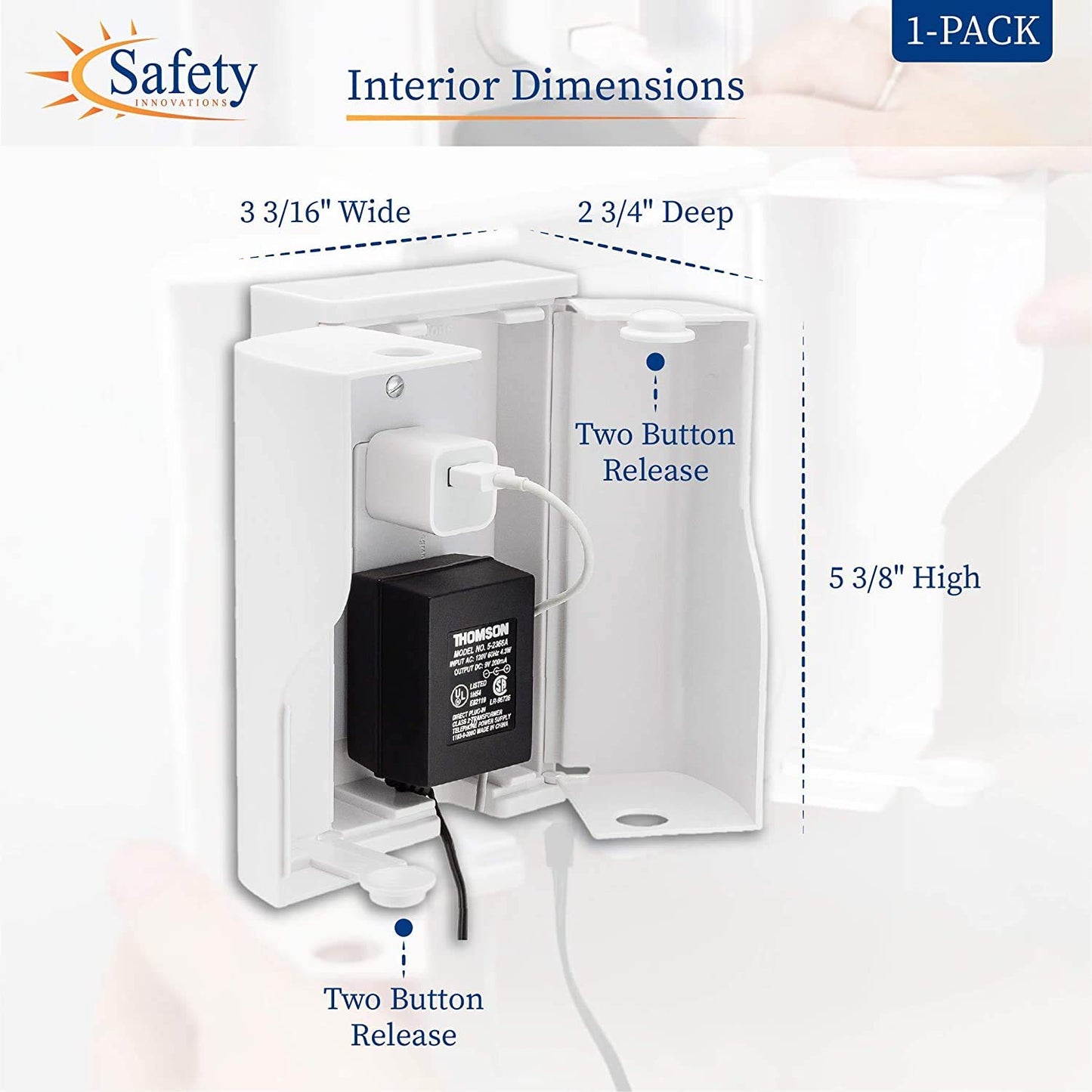 Safety Innovations Twin Door Baby Safety Outlet Cover Box for Babyproofing Outlets - More Interior