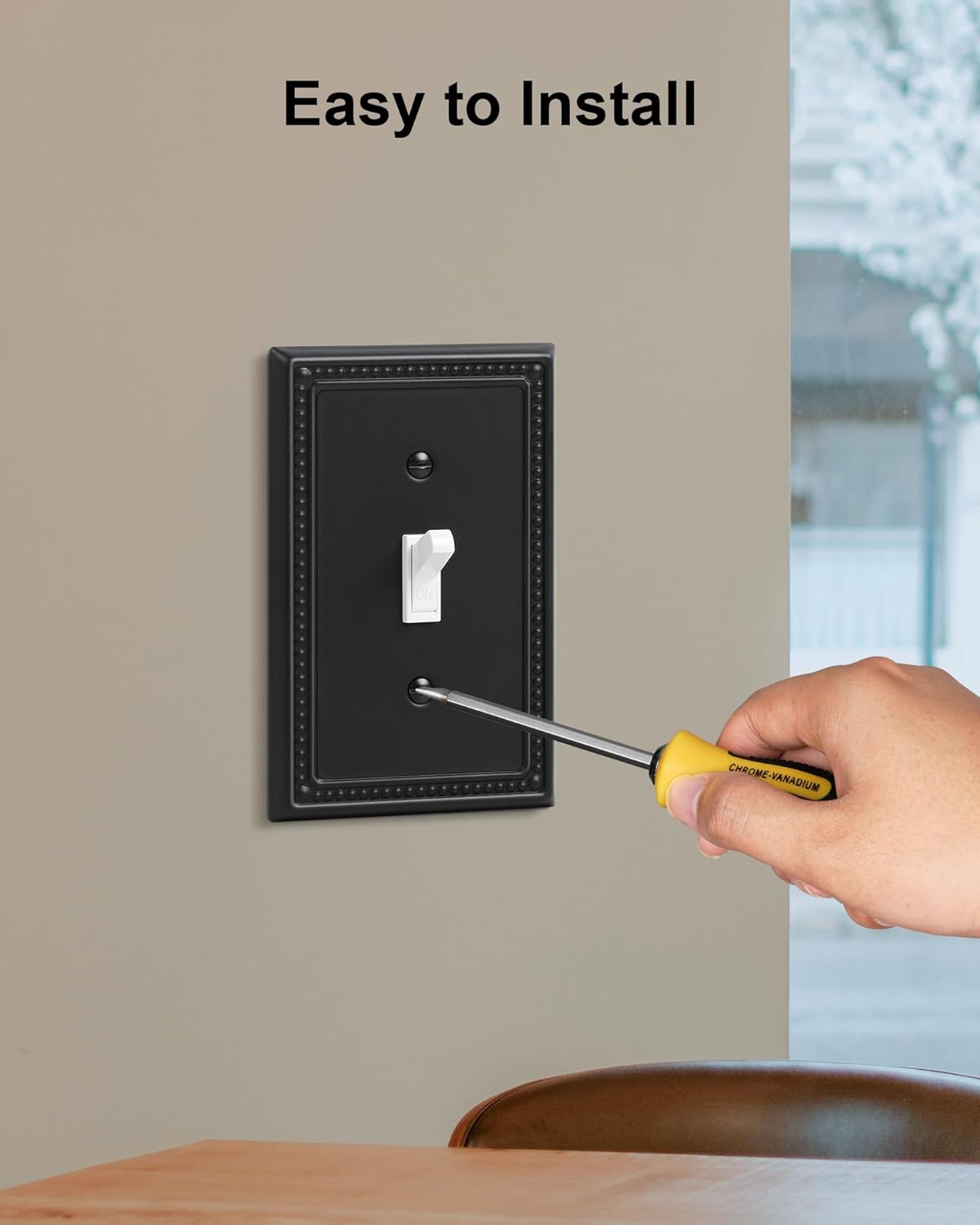 6-Pack Single Toggle Light Switch Cover Plate, Pearls Decorative Switch Plate Covers, Black 1 Gang